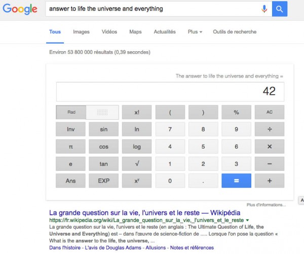 Easter egg Google Le guide du voyageur galactique